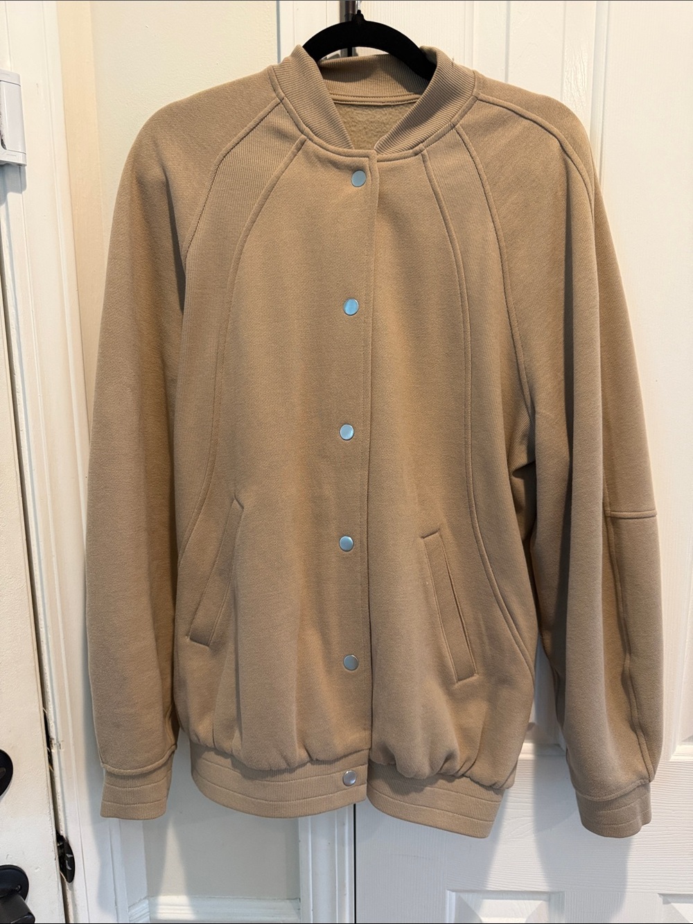 lululemon athletica Tan Bomber Jacket with Snap Front size is M/L. Color Oak